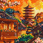 Diamond detail for Golden Sunset Pagoda Diamond Painting Kit
