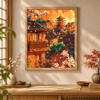 Home decor scene for Golden Sunset Pagoda Diamond Painting Kit