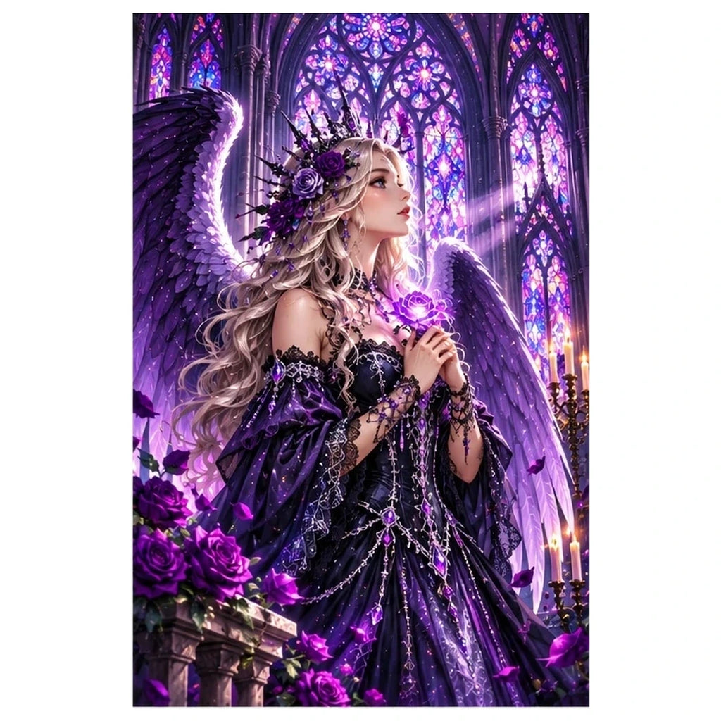 Gothic Angel Purple Rose Cathedral original artwork on white