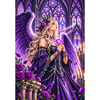 Gothic Angel Purple Rose Cathedral finished diamond painting on white