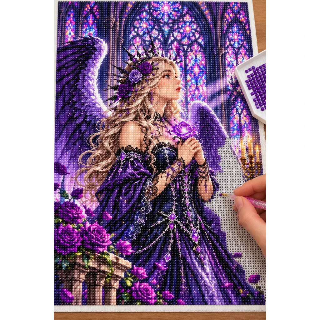Gothic Angel Purple Rose Cathedral diamond painting process