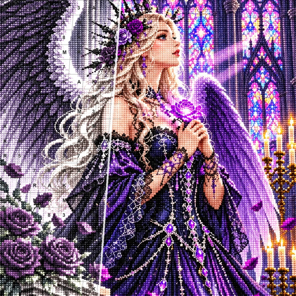 Gothic Angel Purple Rose Cathedral canvas and resin drill detail