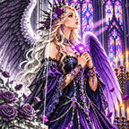 Gothic Angel Purple Rose Cathedral canvas and resin drill detail