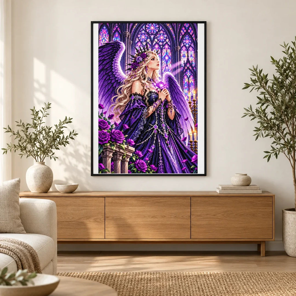 Gothic Angel Purple Rose Cathedral finished artwork in home décor