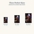 Portrait size guide for the gothic attic moon ritual design: 20 × 30, 30 × 40, and 40 × 50 cm