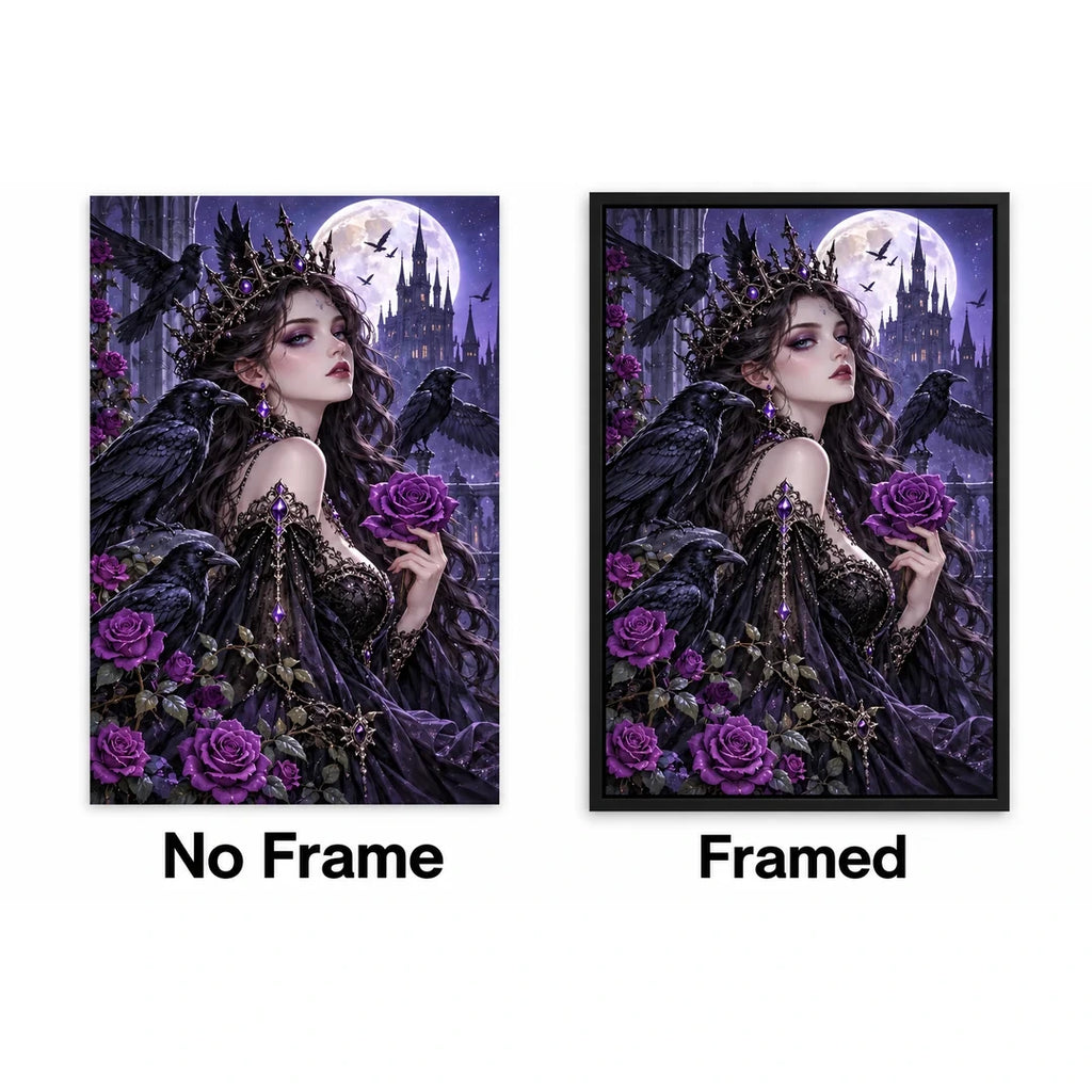 Gothic Raven Rose Queen Diamond Painting Kit No Frame and Framed comparison