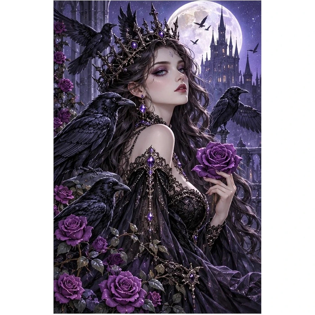Gothic Raven Rose Queen Diamond Painting Kit original artwork on white background