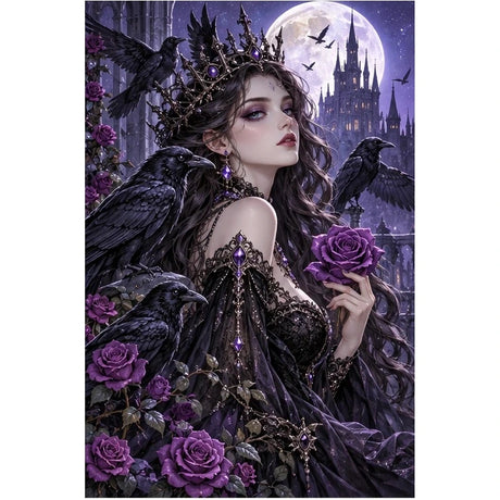 Gothic Raven Rose Queen Diamond Painting Kit original artwork on white background