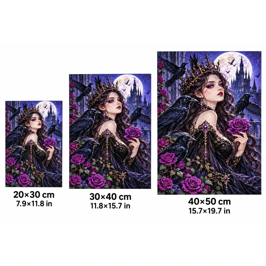 Gothic Raven Rose Queen Diamond Painting Kit size guide