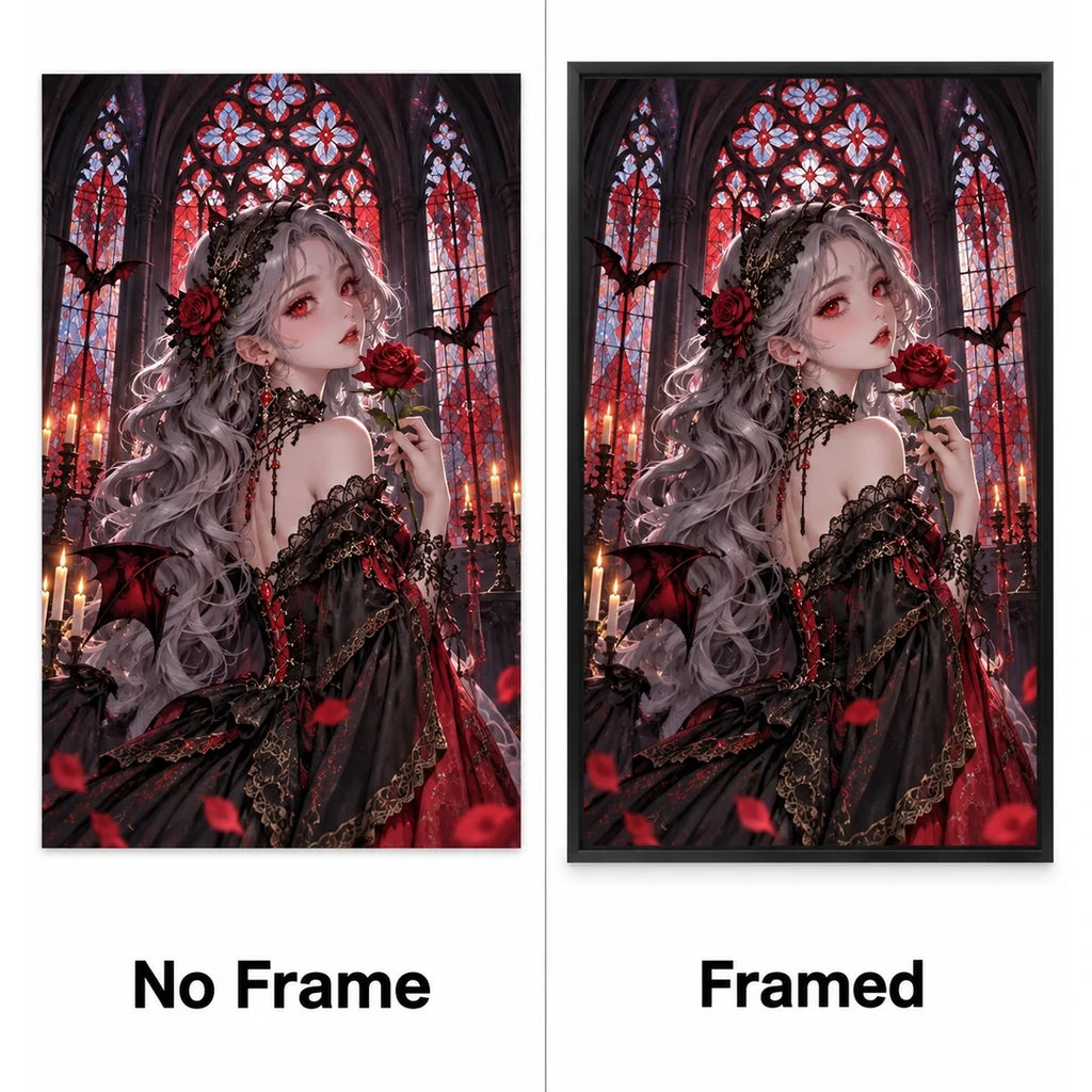 Gothic Rose Cathedral Lady Diamond Painting Kit No Frame and Framed comparison