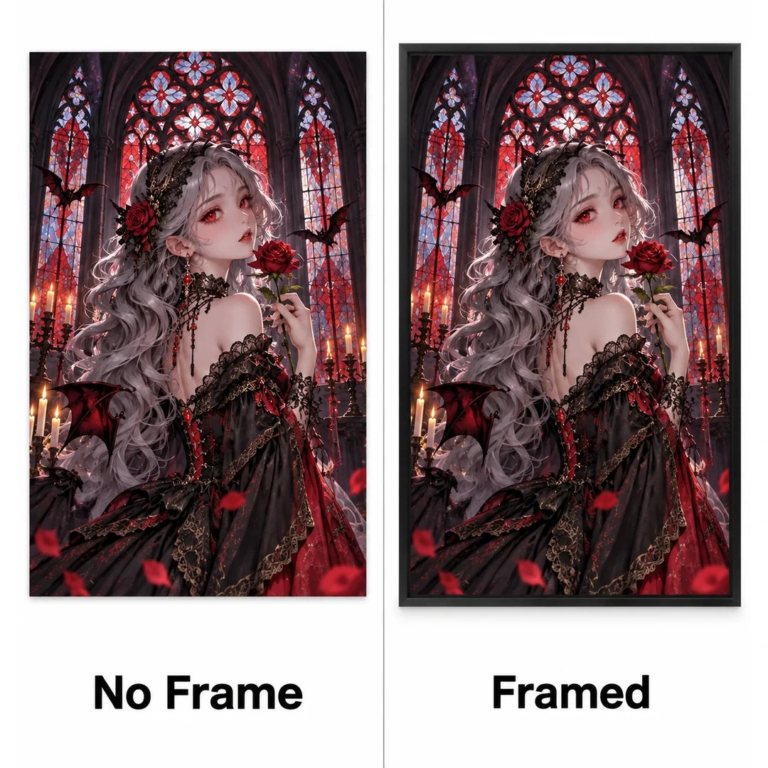 Gothic Rose Cathedral Lady Diamond Painting Kit No Frame and Framed comparison