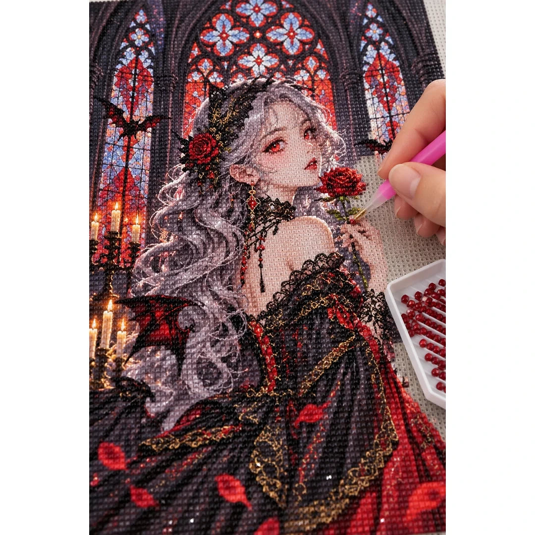 Gothic Rose Cathedral Lady Diamond Painting Kit diamond placement process