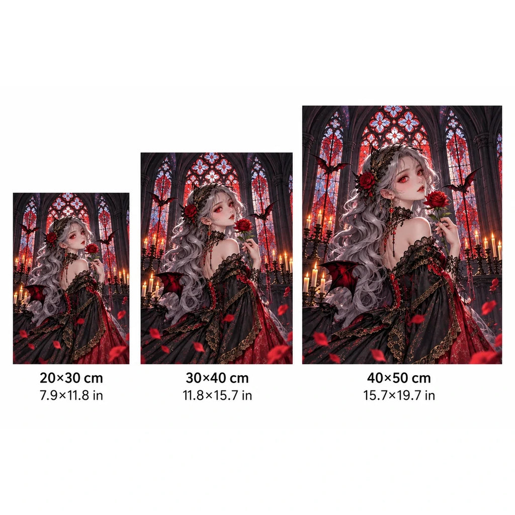 Gothic Rose Cathedral Lady Diamond Painting Kit size guide