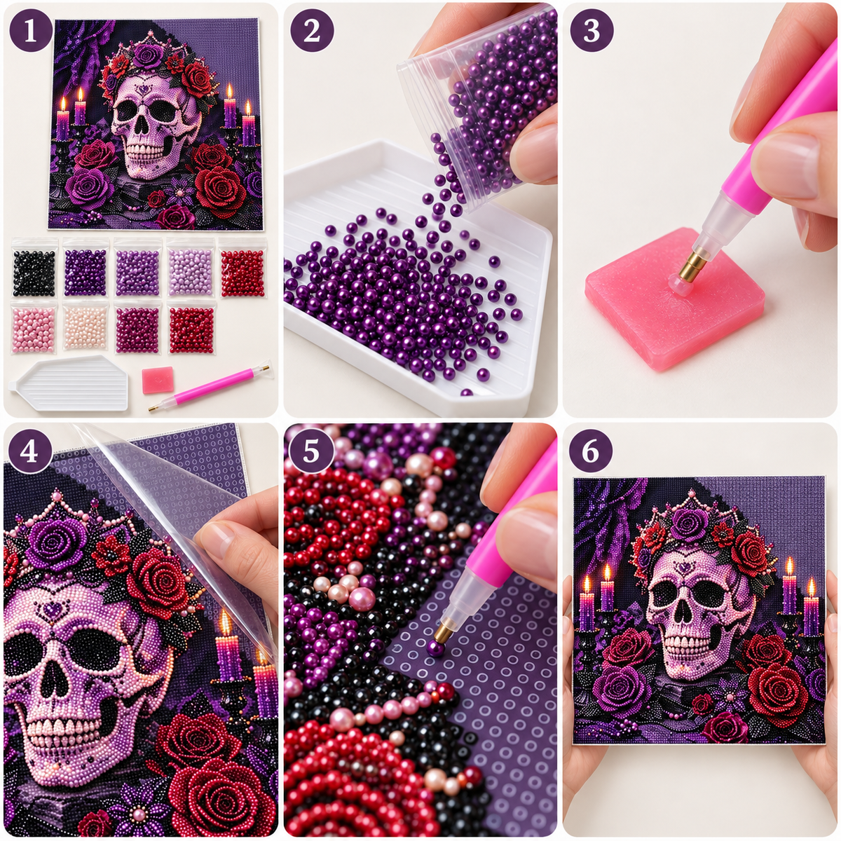 Gothic Rose Skull Pearl Diamond Painting tutorial