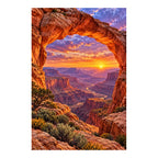 Original Grand Canyon artwork with a glowing sunset framed by a red sandstone arch