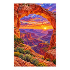 Diamond-finished Grand Canyon sunset and red sandstone arch artwork on a white background