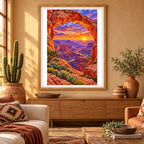 Framed Grand Canyon diamond painting displayed in a warm desert-inspired home interior