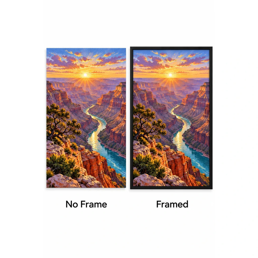 Grand Canyon Sunrise River No Frame and Framed comparison