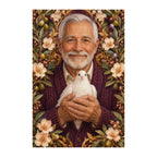 Finished white-background diamond painting of Grandfather and White Dove