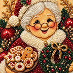 Christmas grandma with cookies pearl diamond painting — pearl texture close-up