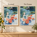 Framed and no-frame comparison for Grapefruit Picnic by the River Diamond Painting Kit.