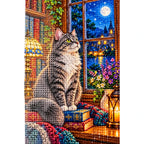 Gray Cat Cozy Library Window Diamond Painting Kit — canvas and drill material detail