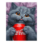 Gray Cat with a Red Soda Can completed artwork on a clean white background