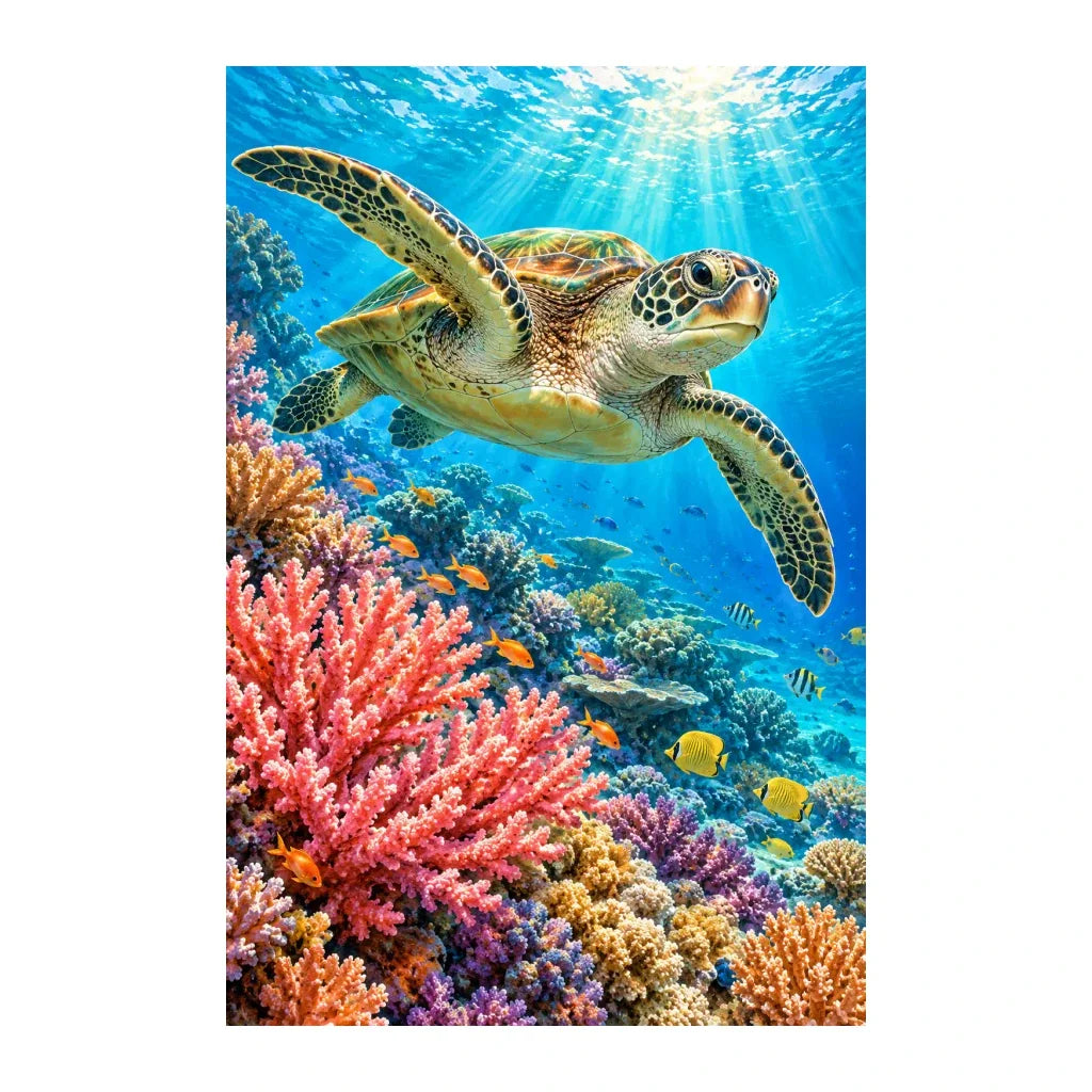 Original Great Barrier Reef Turtle artwork on a white background.