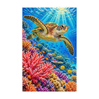 White-background finished diamond painting of Great Barrier Reef Turtle.