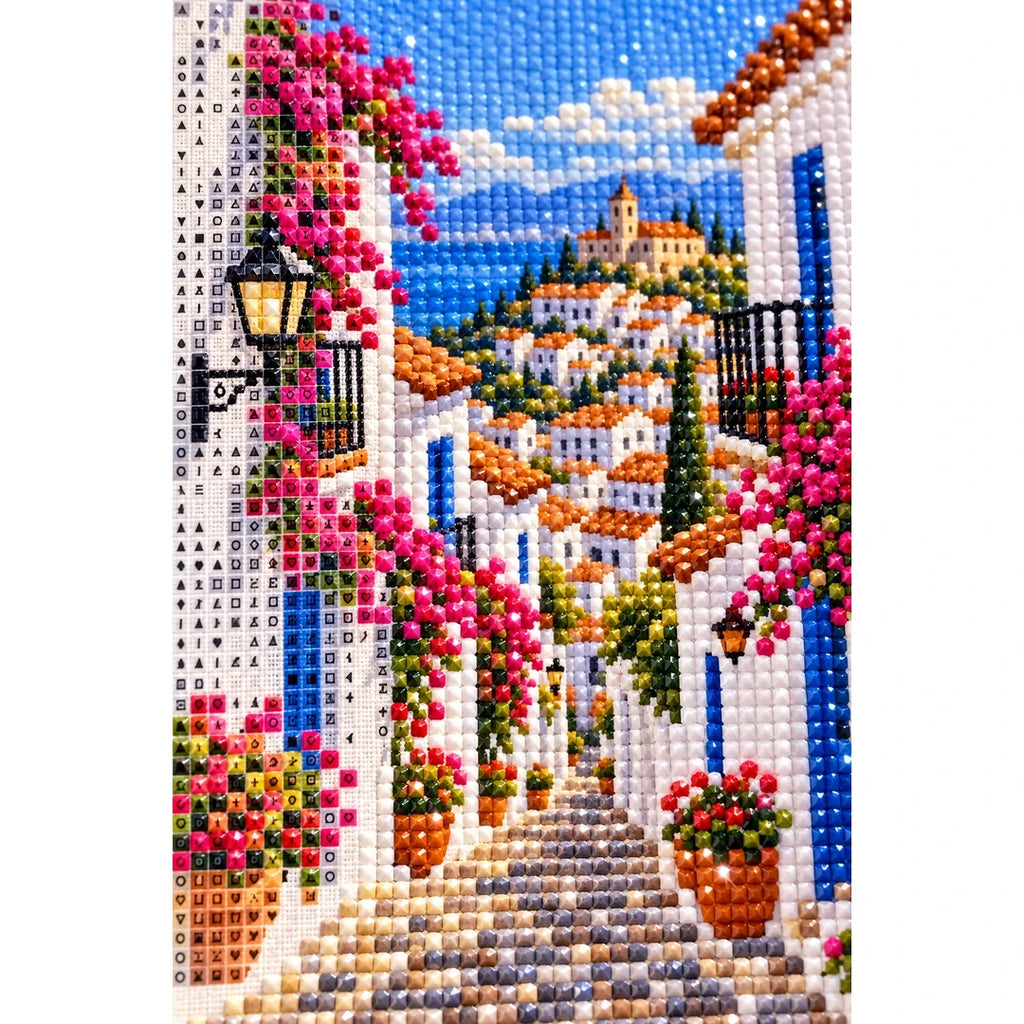 Greek Island Bougainvillea Steps diamond and canvas detail