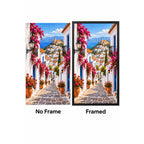 Greek Island Bougainvillea Steps No Frame and Framed comparison