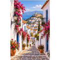 Greek Island Bougainvillea Steps original artwork on white background