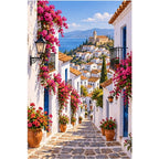 Greek Island Bougainvillea Steps original artwork on white background