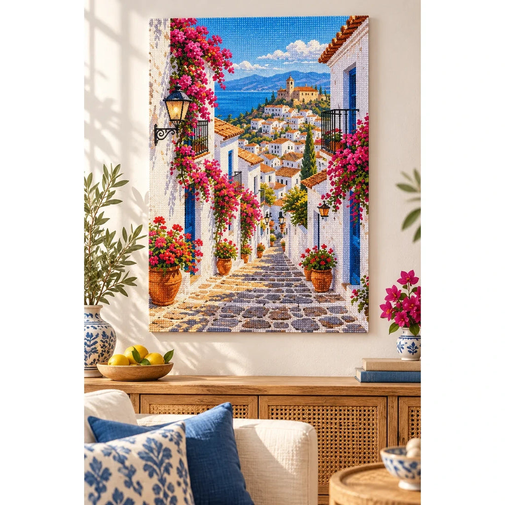 Greek Island Bougainvillea Steps home decor scene