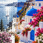 Greek Island Flower Stairway canvas and resin drill detail