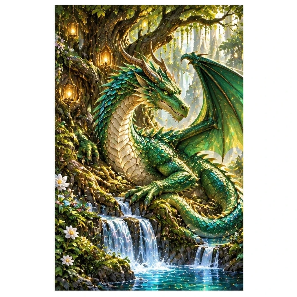 Green Dragon Ancient Tree original artwork on white