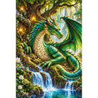 Green Dragon Ancient Tree finished diamond painting on white