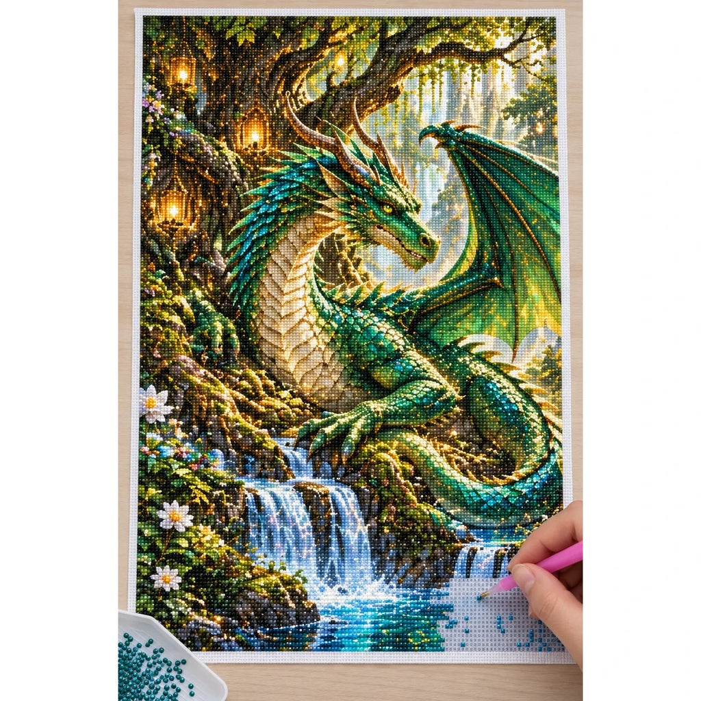 Green Dragon Ancient Tree diamond painting process