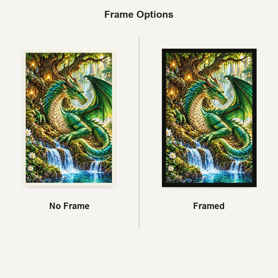 Green Dragon Ancient Tree No Frame and Framed comparison