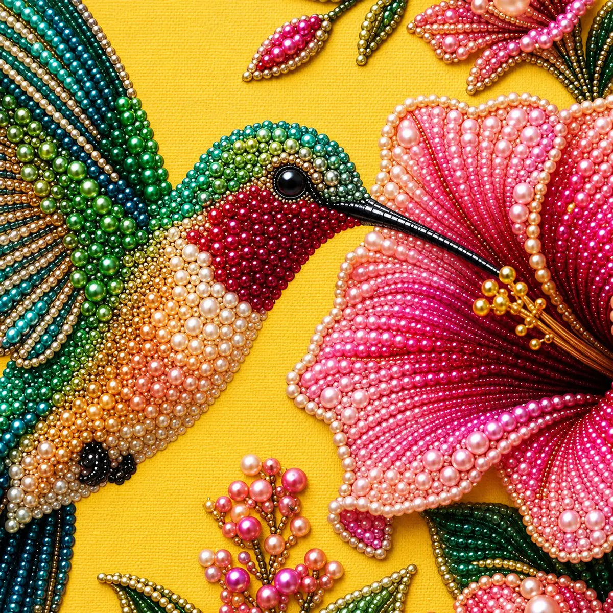 detail image for the Green Hummingbird Hibiscus pearl painting kit