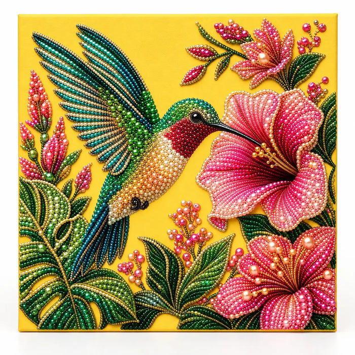 hero image for the Green Hummingbird Hibiscus pearl painting kit