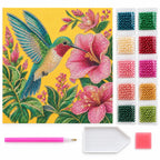 kit image for the Green Hummingbird Hibiscus pearl painting kit