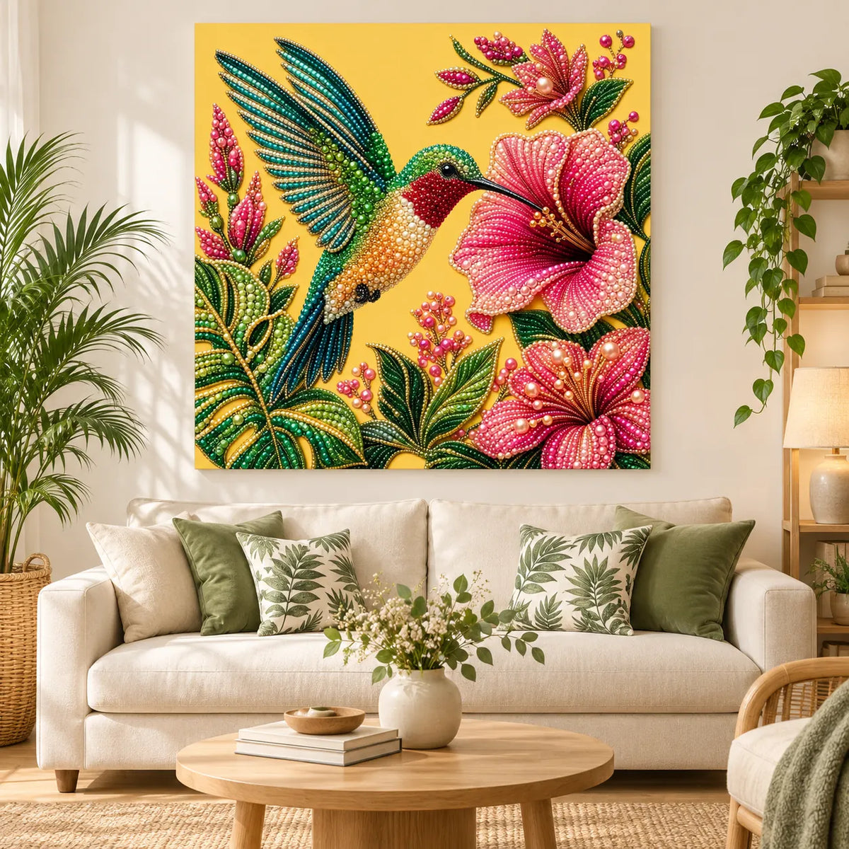 room image for the Green Hummingbird Hibiscus pearl painting kit