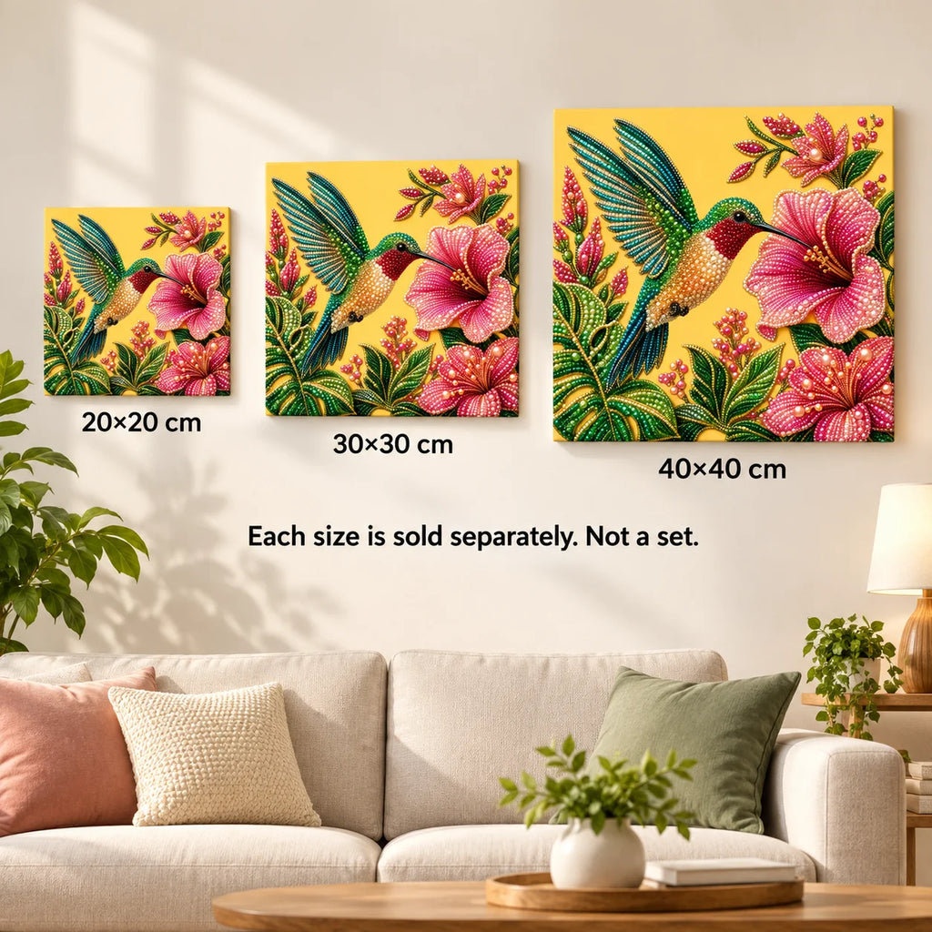 size image for the Green Hummingbird Hibiscus pearl painting kit