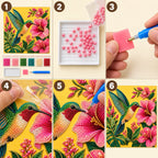 tutorial image for the Green Hummingbird Hibiscus pearl painting kit