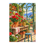 Greenhouse Potting Table — finished diamond painting on a white background