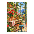 Greenhouse Potting Table — finished diamond painting on a white background