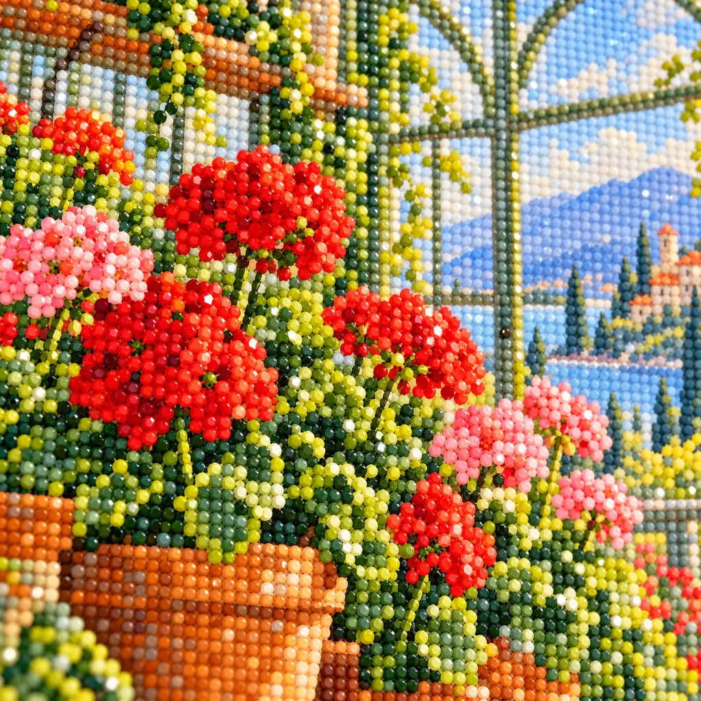 Greenhouse Potting Table — close-up canvas and resin drill detail