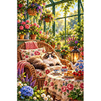 Greenhouse Tea Table Ragdoll Cat — original artwork on a clean white background