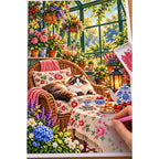Greenhouse Tea Table Ragdoll Cat — diamond painting process with applicator pen